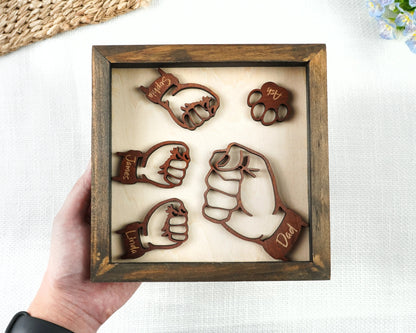 Netecom Personalized Fist Bump Dad Frame Custom Kids Names Sign Father’s Day Birthday Gift for Dad Grandpa Wooden Family Keepsake