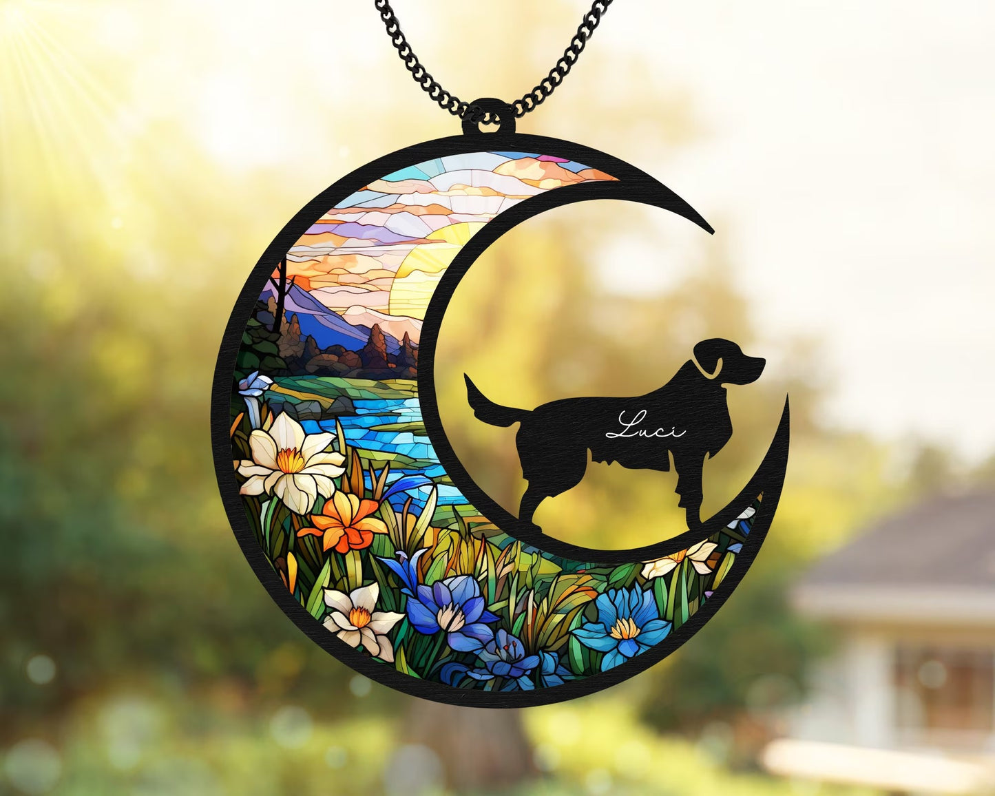 Netecom Personalized Dog Loss Memorial Suncatcher – Custom Pet Passing Sympathy Gift, Pet Name Remembrance Ornament, Window and Car Hanging Decor