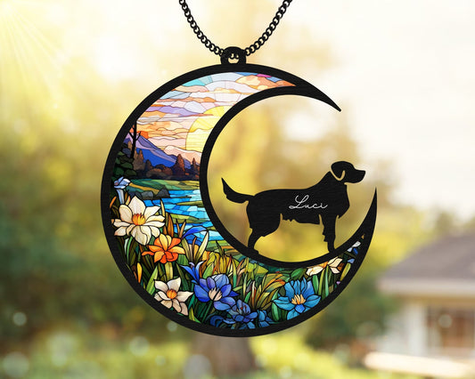 Netecom Personalized Dog Loss Memorial Suncatcher – Custom Pet Passing Sympathy Gift, Pet Name Remembrance Ornament, Window and Car Hanging Decor