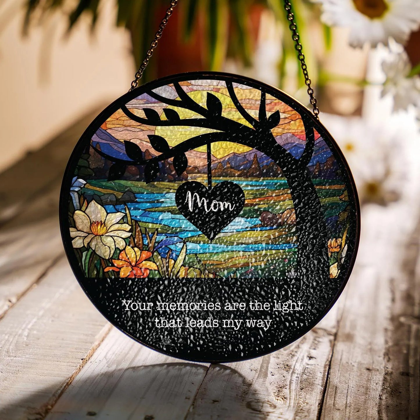 Netecom Memorial Stained Glass Suncatcher – Personalized Sympathy Gift for Loss of Mom, Father in Heaven Remembrance