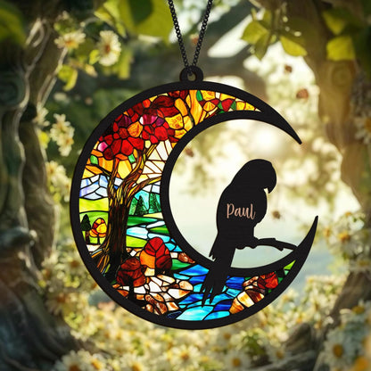 Netecom Personalized Parrot Memorial Suncatcher, Bird Lover Gift, Cockatiel Memorial Ornament, Pet Loss Gift, Custom Pet Memorial, Bird Sympathy Gift