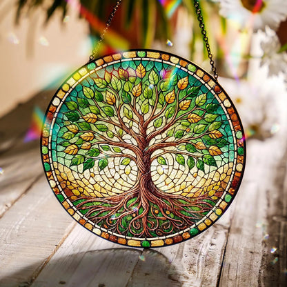 Netecom Tree of Life Stained Glass Suncatcher – Handmade Wildlife Art, Memorial Remembrance Gift, Unique Glass Wall Decor