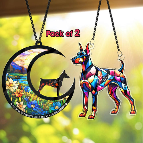 Netecom Combo 2 Doberman Pinschers Memorial Suncatchers – Loss of Pet Sympathy Gift, Dog Memorial Ornament, Pet Lovers Window Hanging
