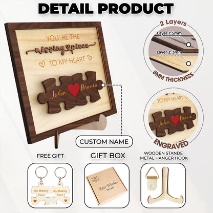 Netecom Personalized The Missing Piece Name Sign for Couples, Romantic Gift for Him and Her, Custom Puzzle Love Keepsake with Heart Keychain