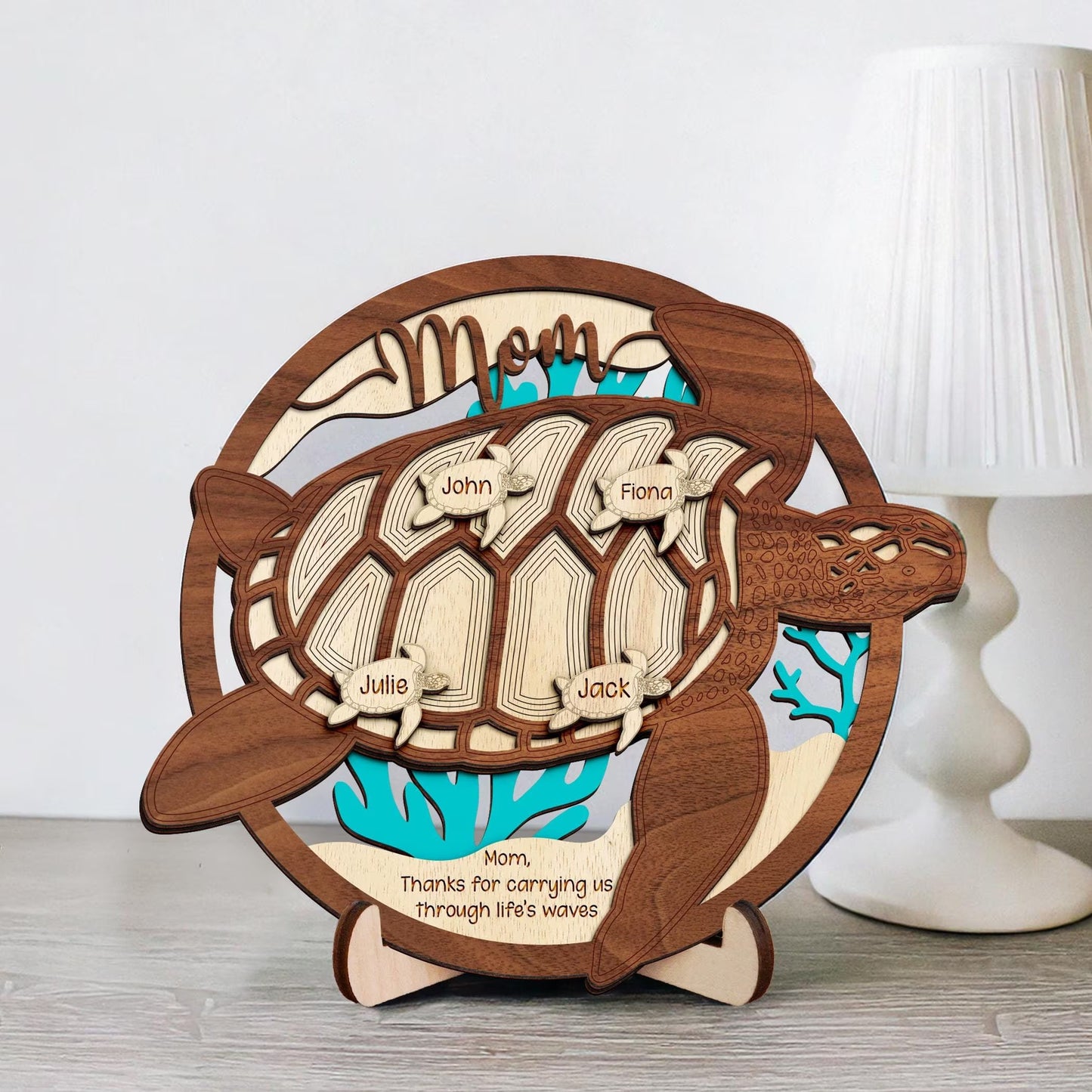 Netecom Personalized Sea Turtle Wooden Sign for Mom & Grandma, Custom Wooden Wall Art with Grandchildren Names, Meaningful Mother’s Day Gift, Family Keepsake Decor