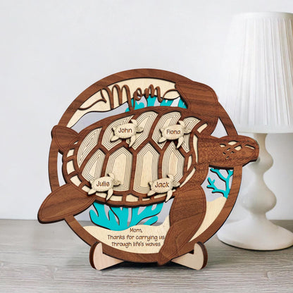 Netecom Personalized Sea Turtle Wooden Sign for Mom & Grandma, Custom Wooden Wall Art with Grandchildren Names, Meaningful Mother’s Day Gift, Family Keepsake Decor