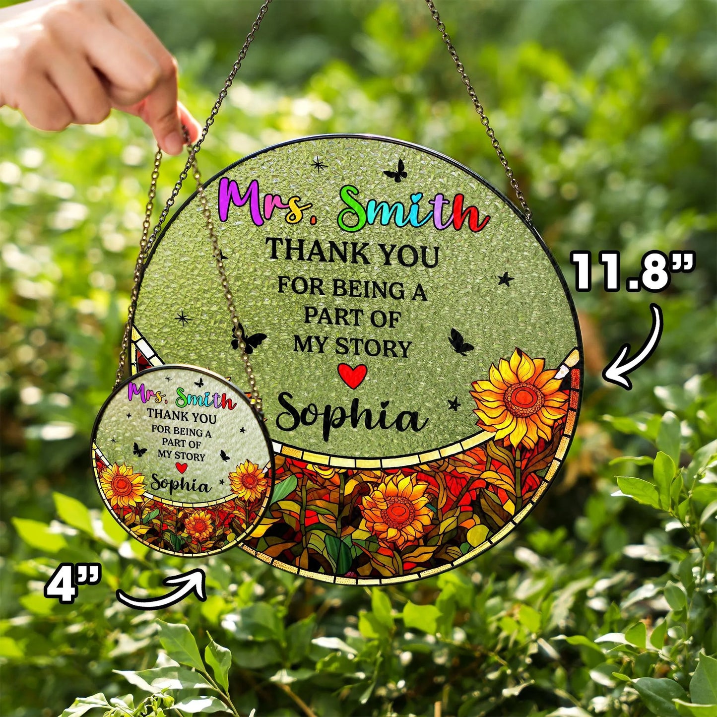 Netecom Thank You Teacher Stained Glass Suncatcher, Personalized Appreciation Gift, Classroom Window Decor, Sunflower Design