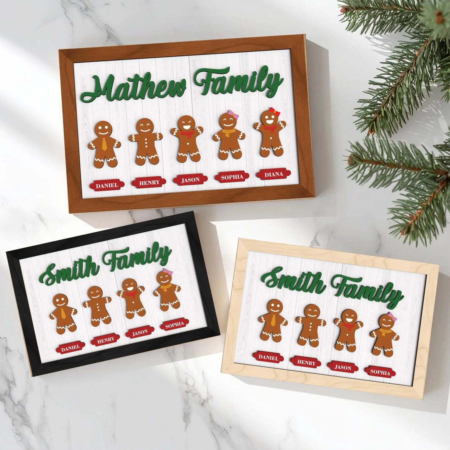 Netecom Personalized Gingerbread Family Christmas Plaque, Custom 3D Family Name Wooden Sign, Gingerbread Cookie Holiday Decor, Meaningful Christmas Gift for Family & Home