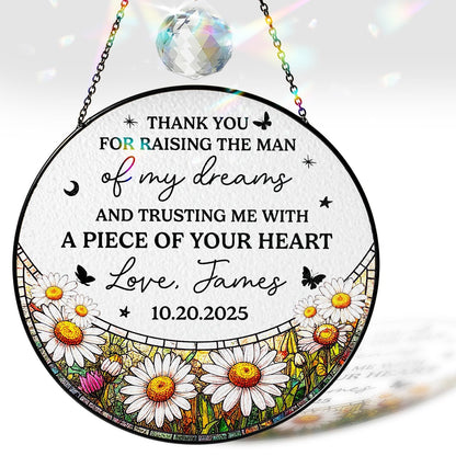 Netecom Personalized Mother-in-law Stained Glass Suncatcher – Wedding Gift from Bride, Thank You for Raising the Man, Wedding Keepsake