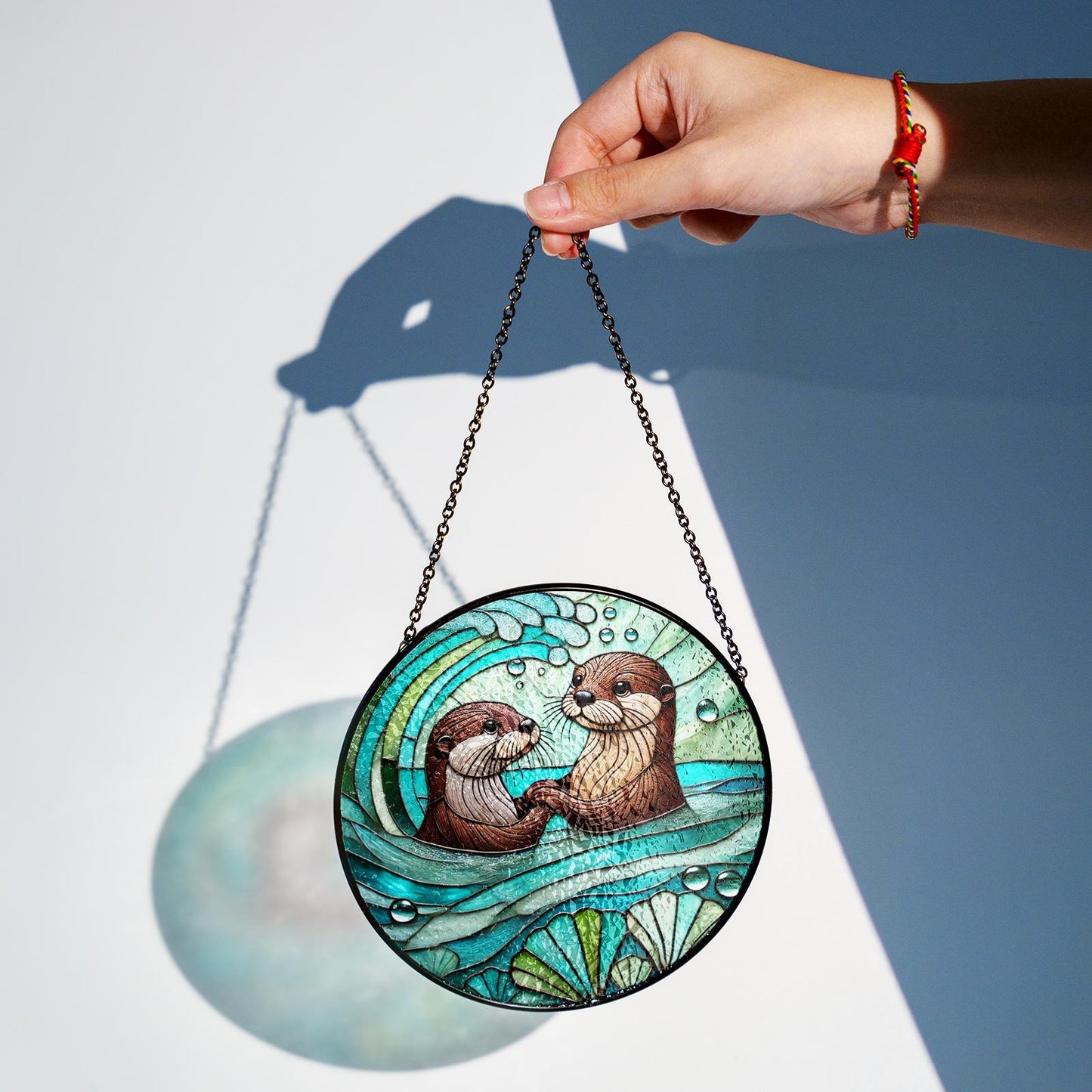 Netecom Otter Couple Stained Glass Suncatcher – Romantic Otter Lover Gift, Love Window Hanging, Anniversary and Valentine Gift for Husband Wife