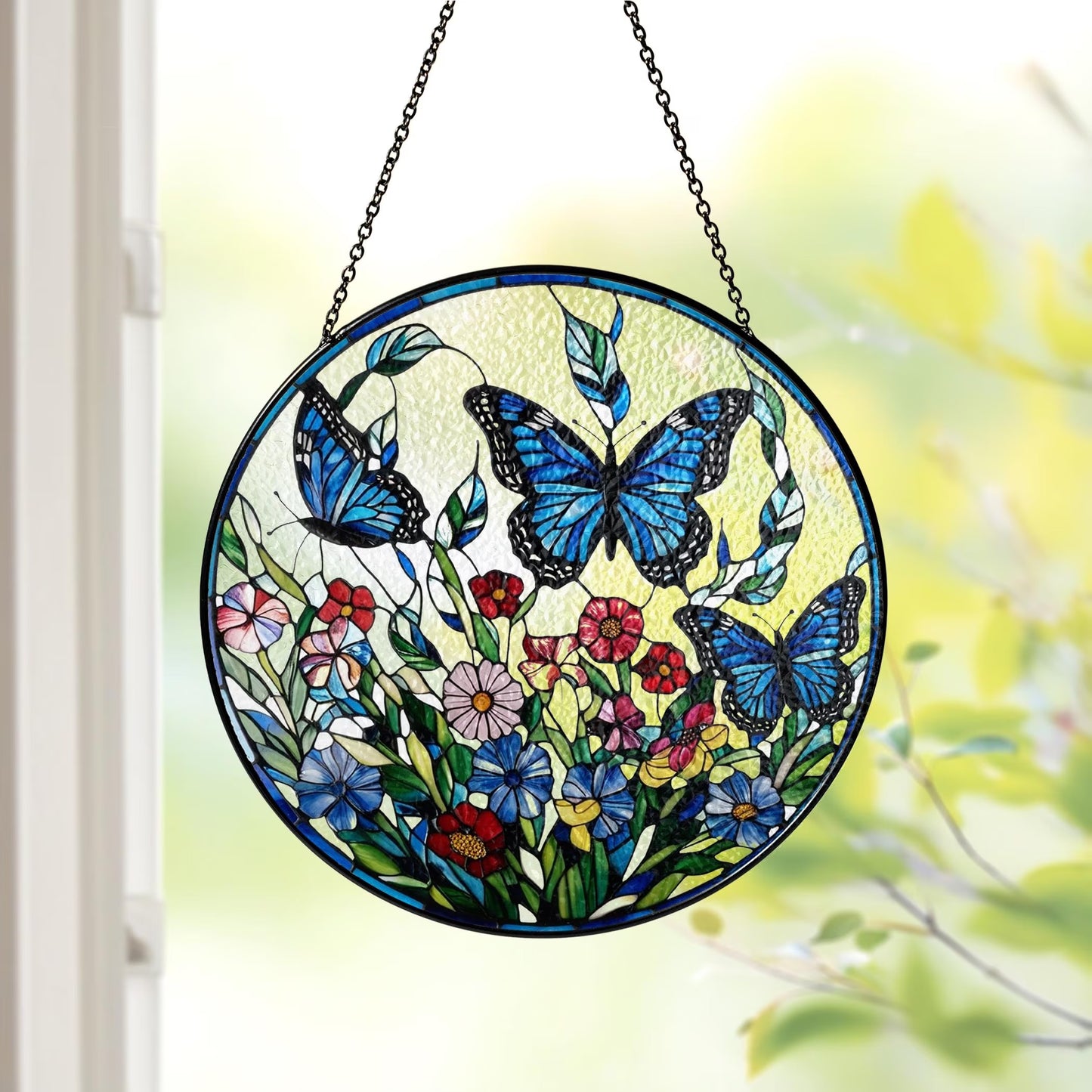 Netecom Lavender Monarch Butterfly Stained Glass Suncatcher – Window Hanging Wall Decor, Beautiful Gifts for Butterfly Lovers, Sun Catcher Butterfly