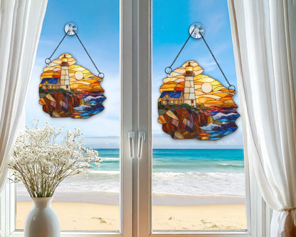 Netecom Coastal Lighthouse Acrylic Suncatcher – Sunset on the Sea, Beach Decor, Nature Lover Gift, Window Hanging for Home Car