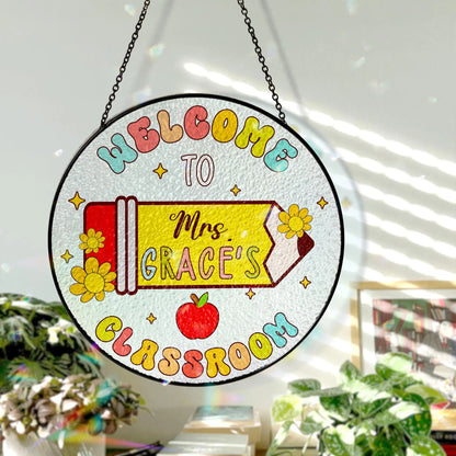 Netecom Personalized Teacher Stained Glass Suncatcher – Custom Teacher Appreciation Gift, Classroom Decor, Back to School Window Hanging
