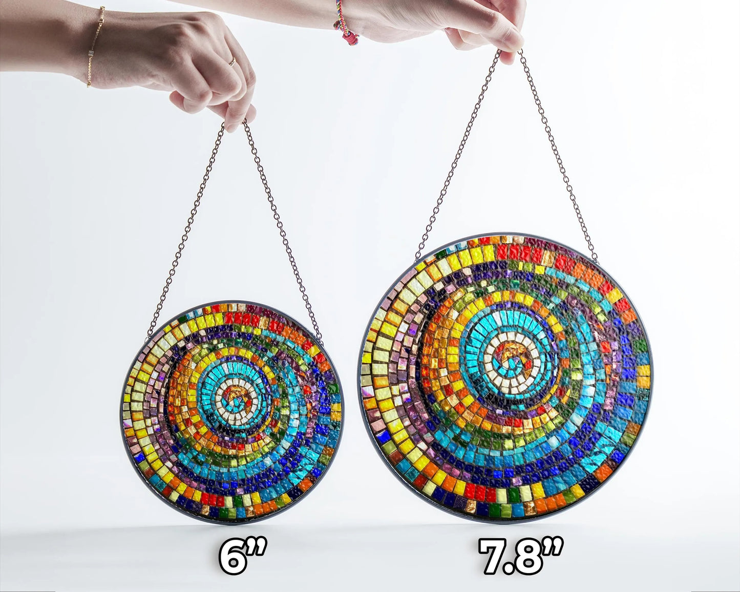 Netecom Rainbow Spiral Faux Stained Glass Suncatcher, Colorful Geometric Window Hanging, Round Mosaic Light Catcher, Vibrant Art Decor Gift