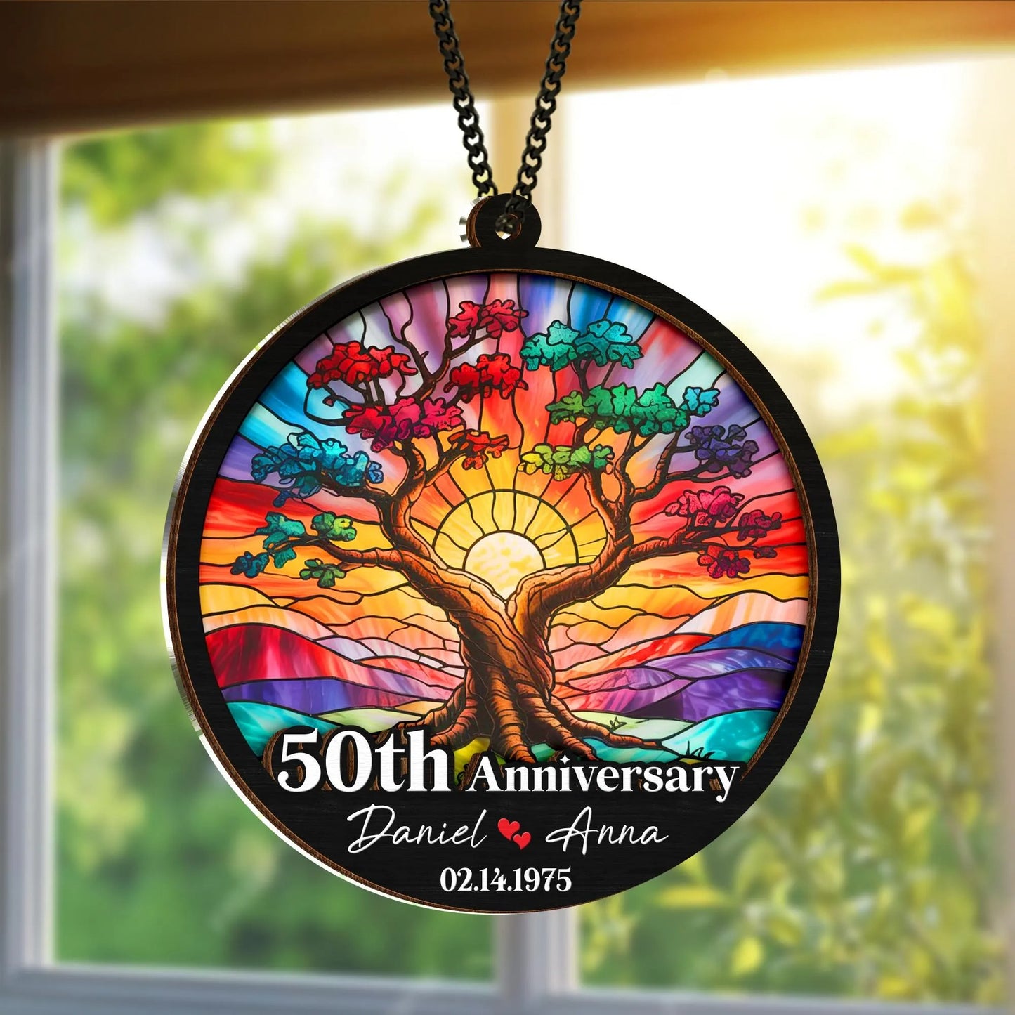 Netecom 50th Anniversary Suncatcher – Personalized Golden Wedding Gift, Custom Couple Keepsake, Wedding Anniversary Decoration, Grandparents Anniversary Gift