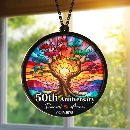 Netecom 50th Anniversary Suncatcher – Personalized Golden Wedding Gift, Custom Couple Keepsake, Wedding Anniversary Decoration, Grandparents Anniversary Gift
