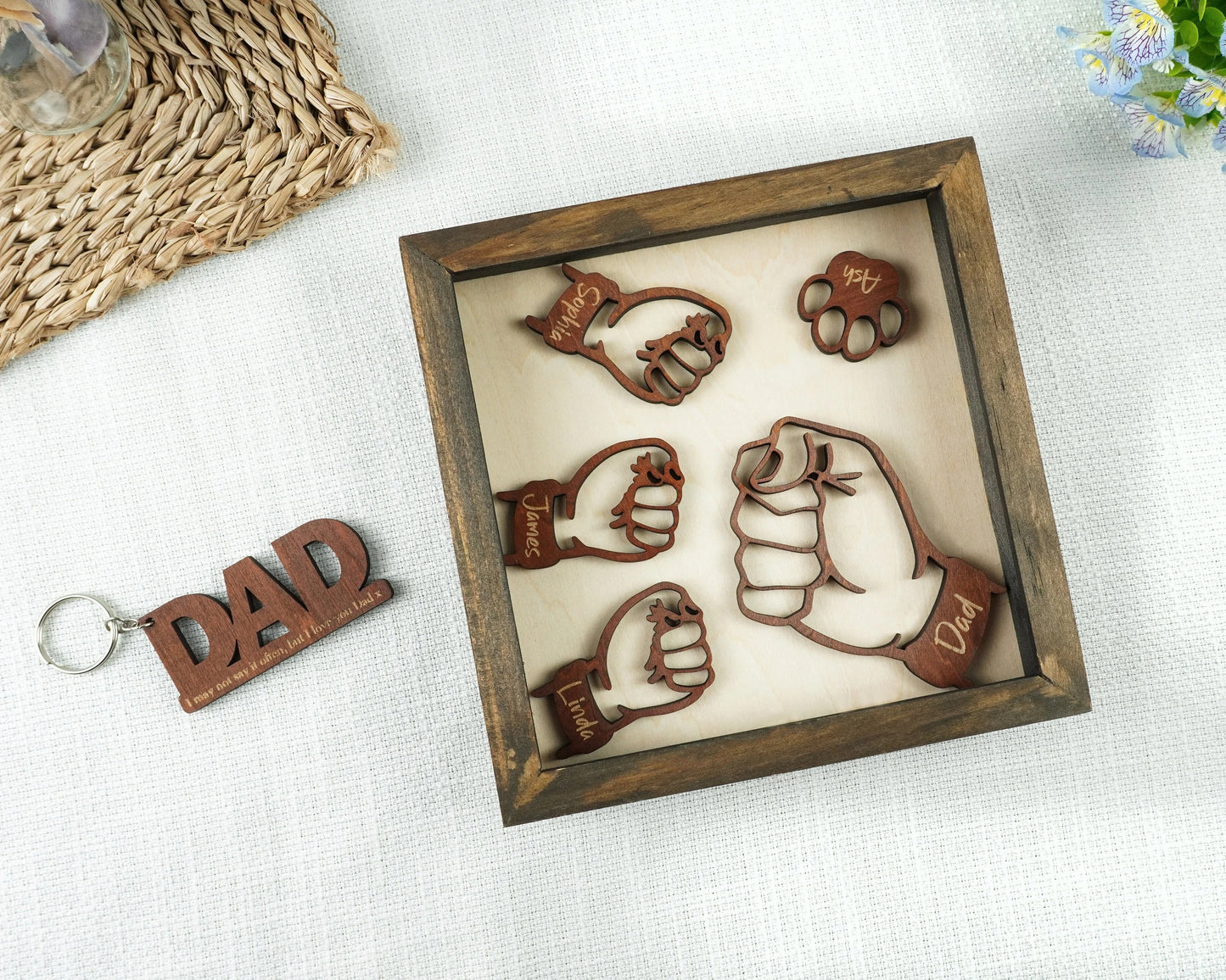 Netecom Personalized Fist Bump Dad Frame Custom Kids Names Sign Father’s Day Birthday Gift for Dad Grandpa Wooden Family Keepsake