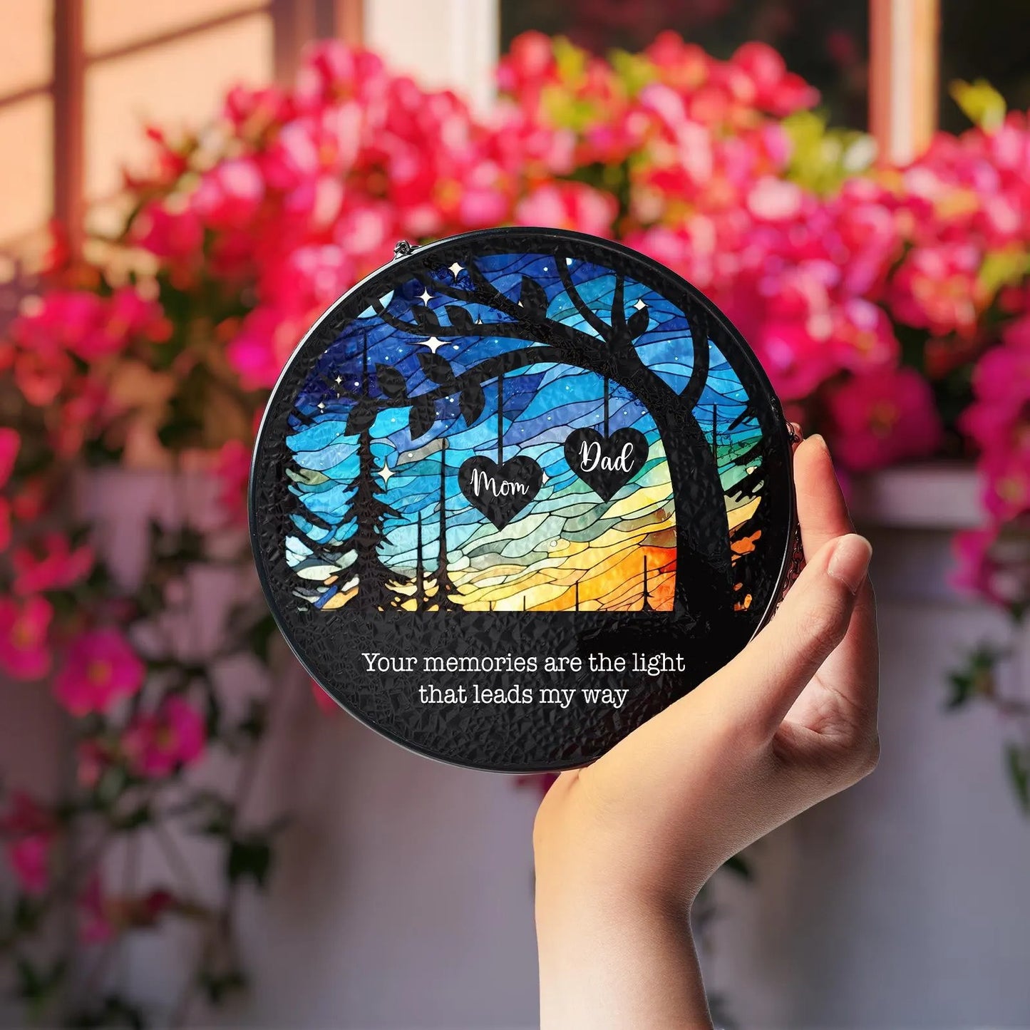 Netecom Memorial Stained Glass Suncatcher – Personalized Sympathy Gift for Loss of Mom, Father in Heaven Remembrance