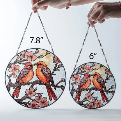 Netecom Red Cardinal Stained Glass Suncatcher – Floral Window Hanging, Cardinal Lover Gift, Anniversary Decoration, Nature-Inspired Glass Art