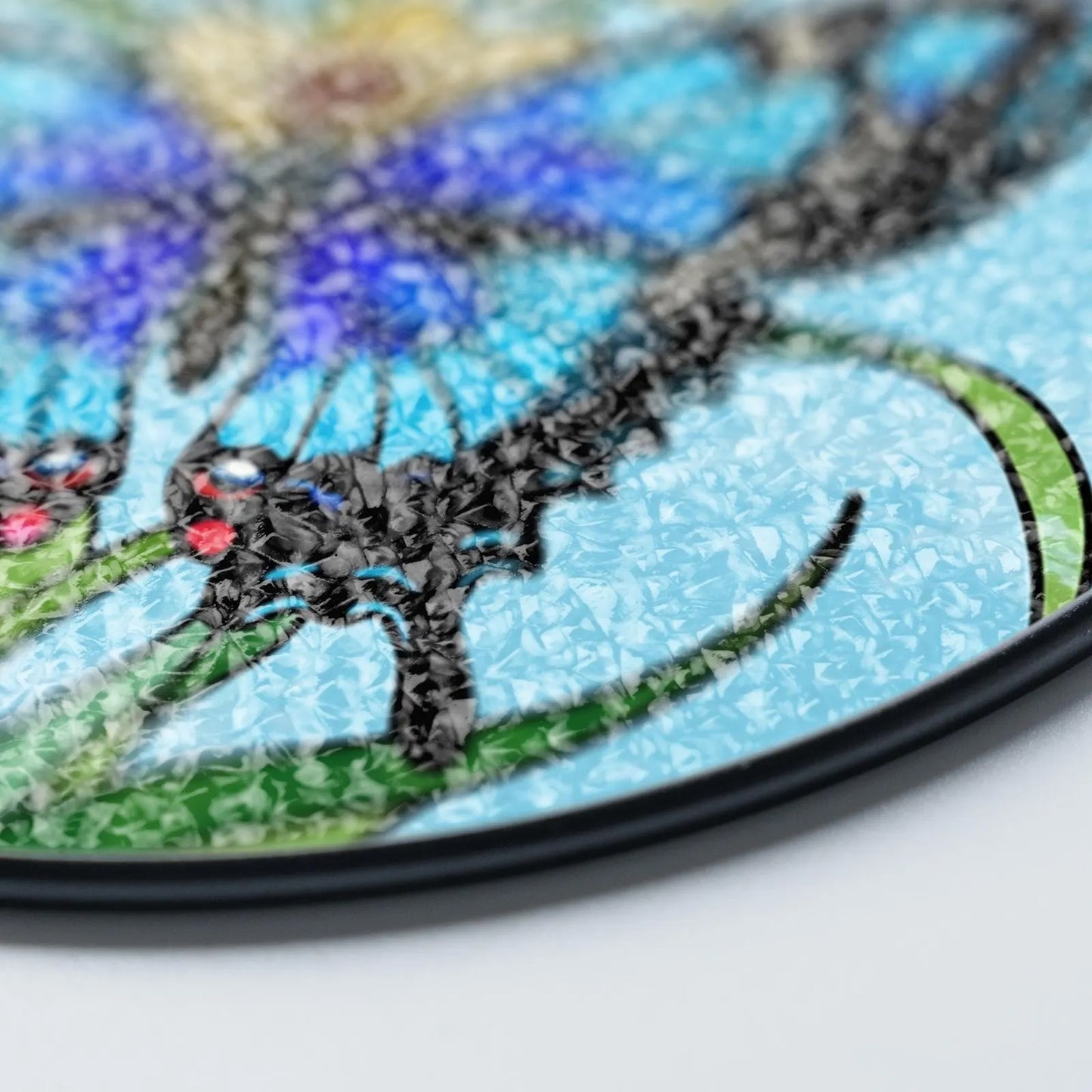 Netecom Blue Butterfly Stained Glass Suncatcher – Round Window Hanging Decor, Butterfly Lovers, Floral Sun Catcher Gift for Mom Grandma