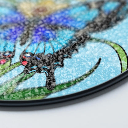 Netecom Blue Butterfly Stained Glass Suncatcher – Round Window Hanging Decor, Butterfly Lovers, Floral Sun Catcher Gift for Mom Grandma