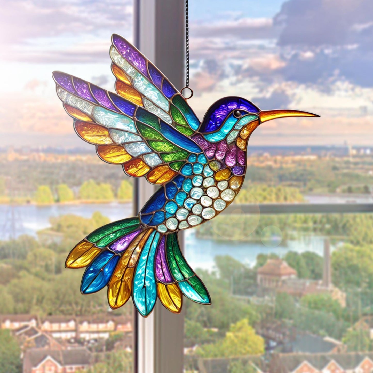 Netecom Hummingbird Acrylic Suncatcher Window Hanging, Colorful Bird Wildflower Decor, Nature Lover Gift
