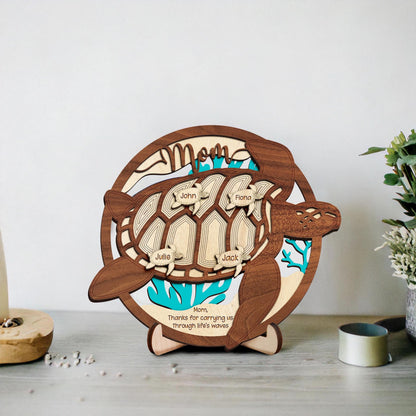 Netecom Personalized Sea Turtle Wooden Sign for Mom & Grandma, Custom Wooden Wall Art with Grandchildren Names, Meaningful Mother’s Day Gift, Family Keepsake Decor