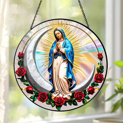 Netecom Our Lady of Guadalupe Stained Glass Window Hanging – Mexican Mom Gift, Latin Culture Art, Mother’s Day Tribute for Mom Grandmothers