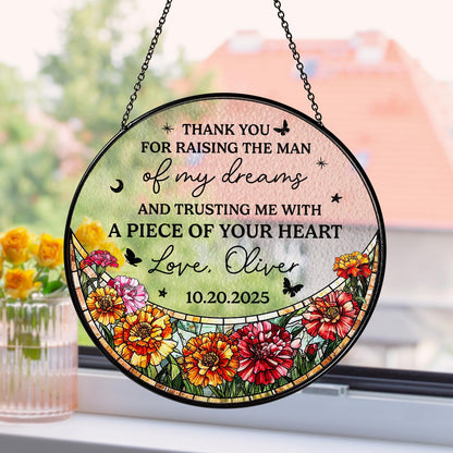 Netecom Personalized Mother-in-law Stained Glass Suncatcher – Wedding Gift from Bride, Thank You for Raising the Man, Wedding Keepsake