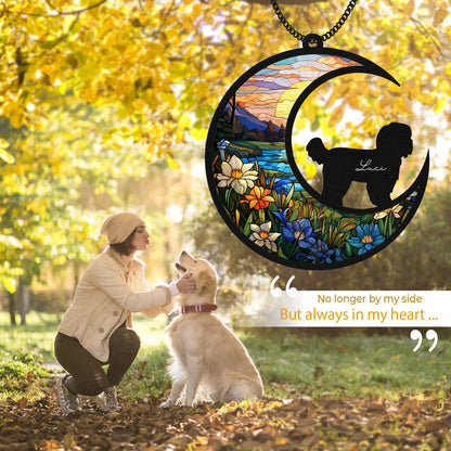 Netecom Personalized Shih Tzu Memorial Suncatcher – Pet Loss Sympathy Ornament, Stained Glass Dog on Moon Remembrance Gift, Window & Car Hanging