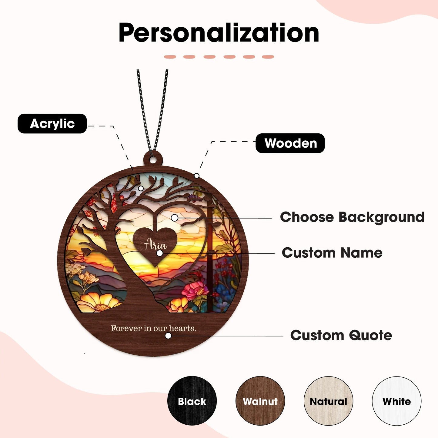 Netecom Custom Sympathy Suncatcher – Personalized Memorial Ornament for Loss of Mom Dad Grandpa, Bereavement Gift, In Loving Memory Keepsake