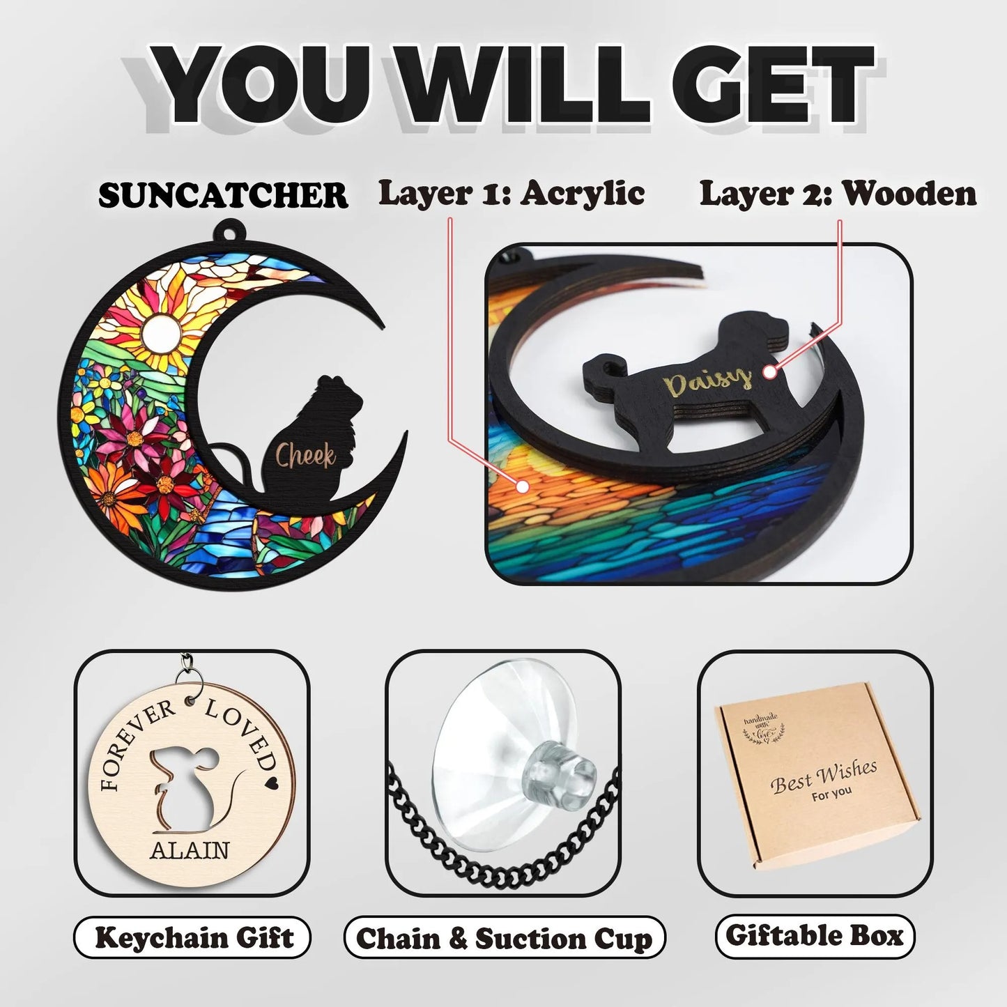 Netecom Personalized Hamster Memorial Suncatcher, Custom Pet Loss Gift, Rat & Mouse Window Hanging, Memorial Keepsake for Pet Lovers