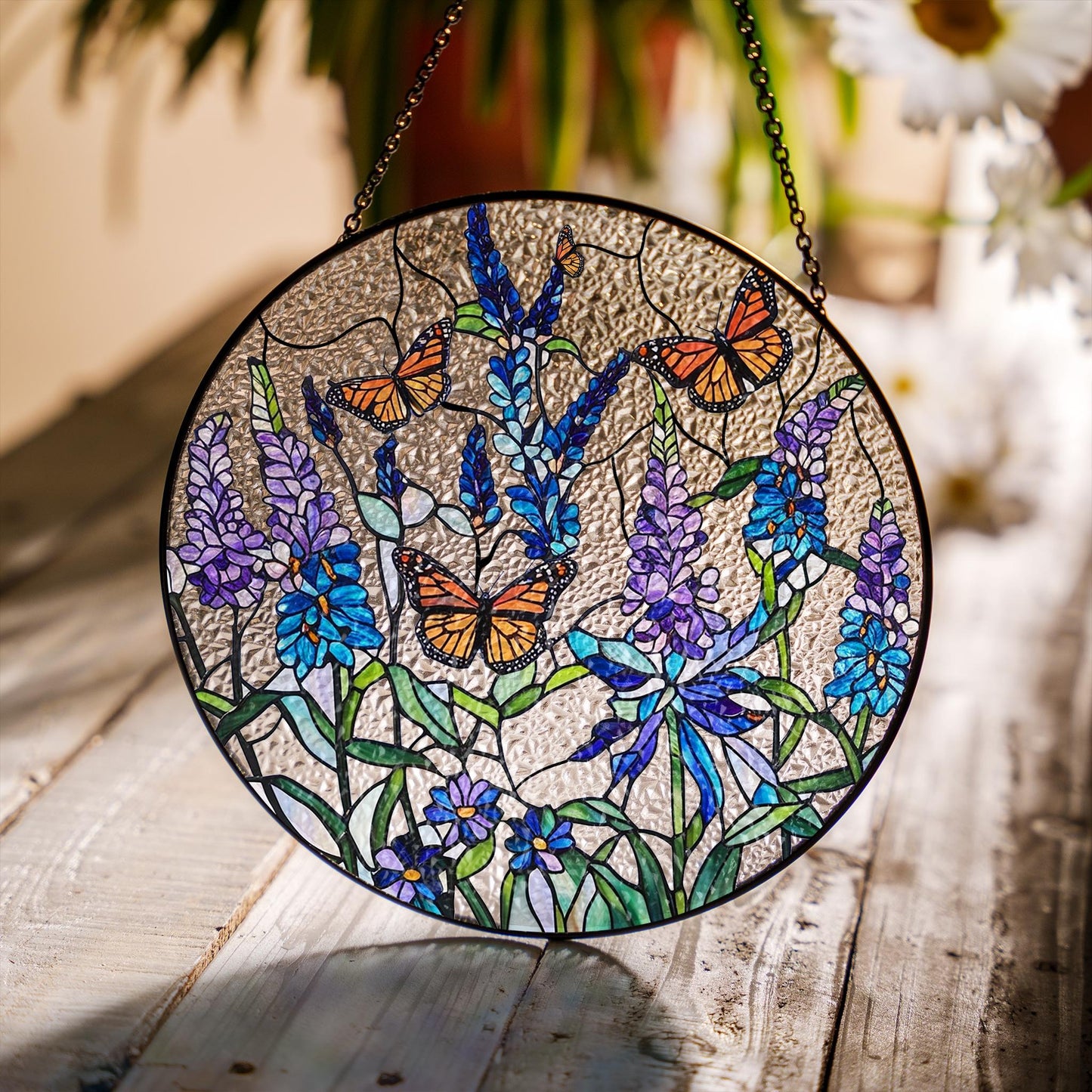 Netecom Lavender Monarch Butterfly Stained Glass Suncatcher – Butterfly Window Hanging, Beautiful Decor for Nature Lovers, Perfect Gift for Butterfly Enthusiasts