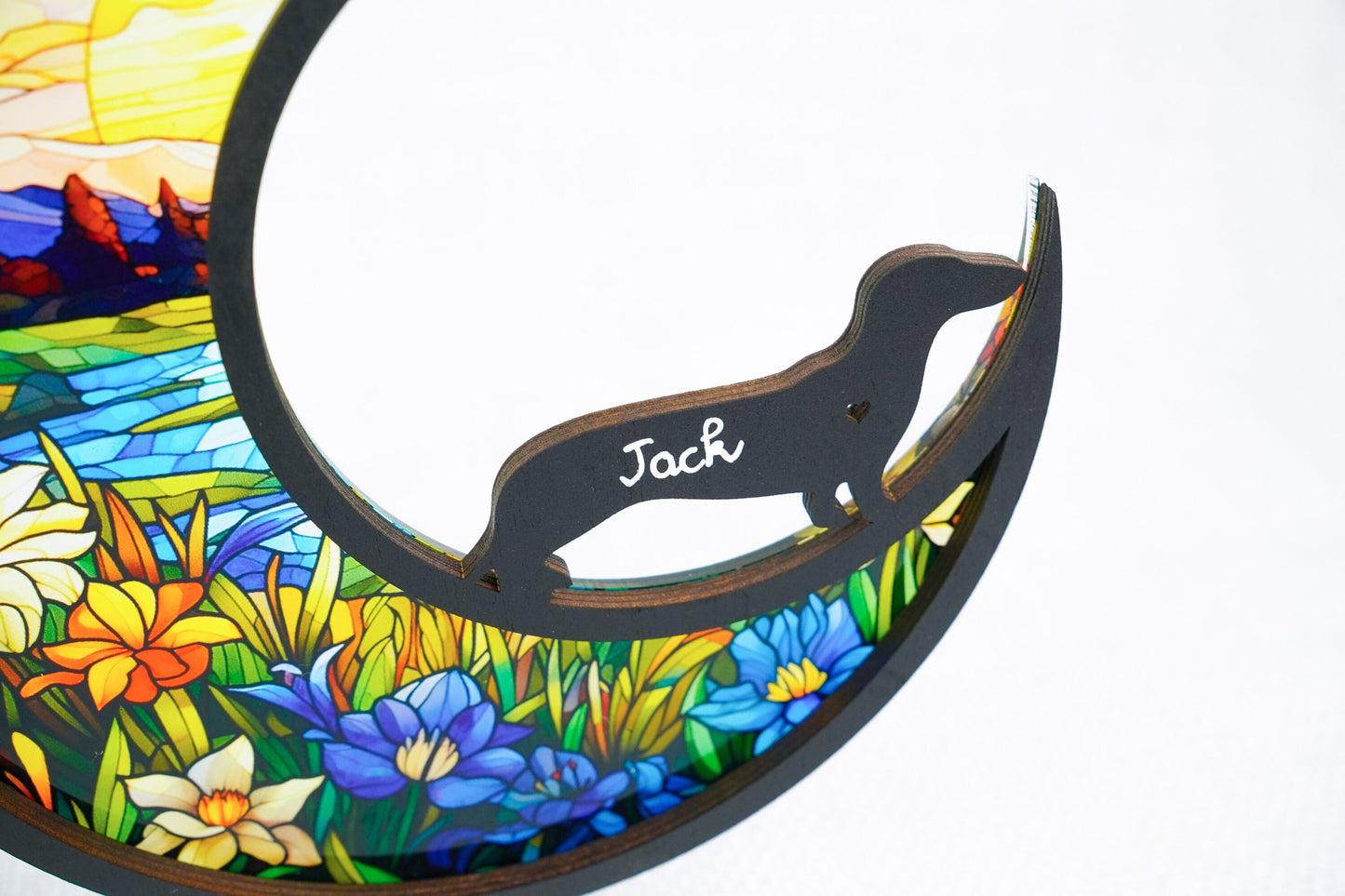 Netecom Dachshund Short Hair Memorial Suncatcher – Pet Loss Sympathy Gift, Personalized Dog Remembrance Ornament, Stained Glass Light Catcher