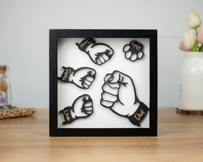 Netecom Personalized Fist Bump Dad Frame Custom Kids Names Sign Father’s Day Birthday Gift for Dad Grandpa Wooden Family Keepsake