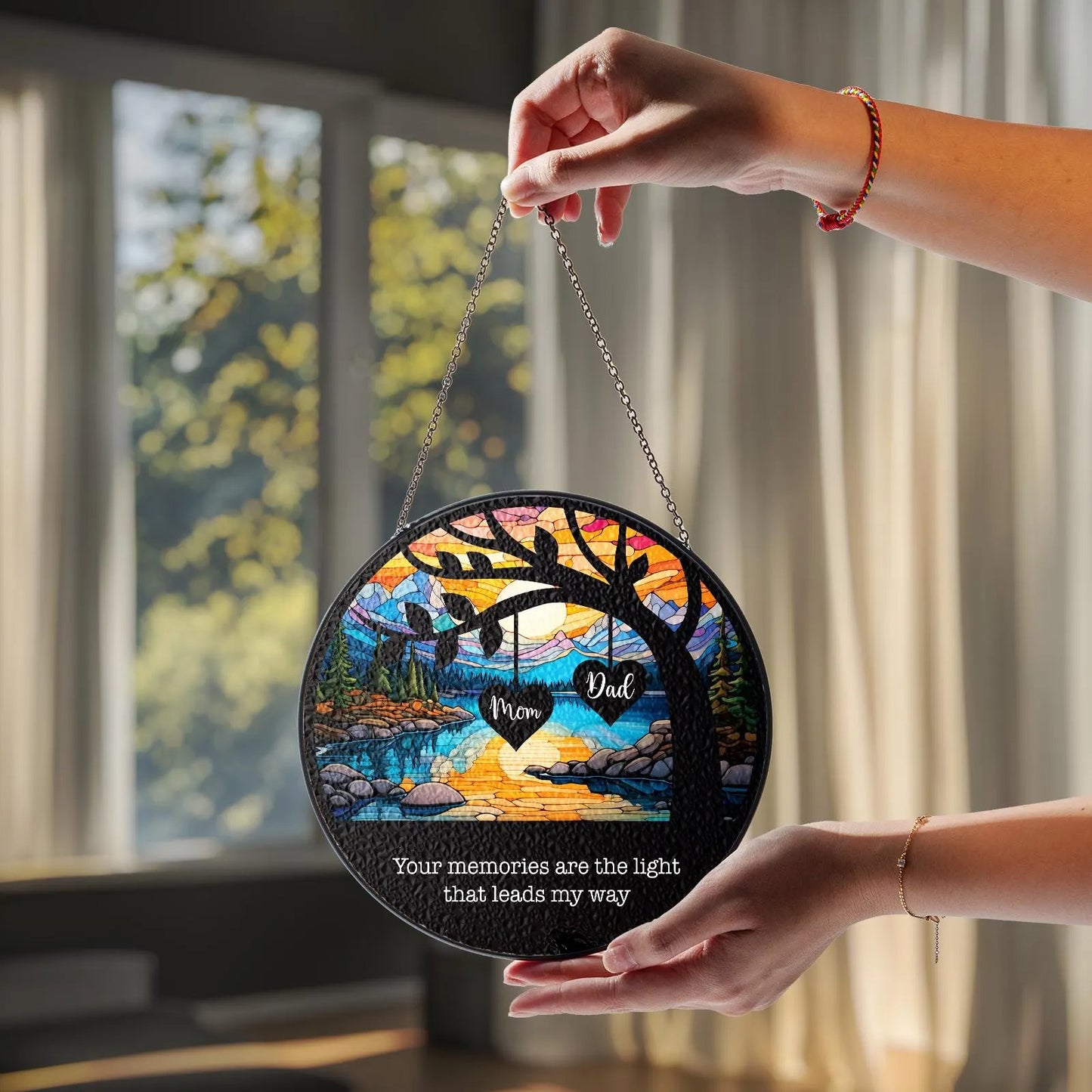Netecom Memorial Stained Glass Suncatcher – Personalized Sympathy Gift for Loss of Mom, Father in Heaven Remembrance