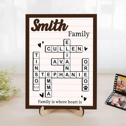 Netecom Personalized Scrabble Family Name Frame Crossword Puzzle Sign with Grandkids Names Custom Wooden Gift for Grandparents Home Decor