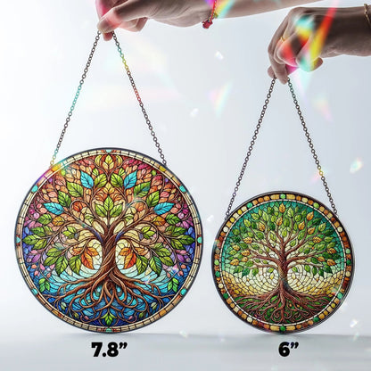 Netecom Tree of Life Stained Glass Suncatcher – Handmade Wildlife Art, Memorial Remembrance Gift, Unique Glass Wall Decor