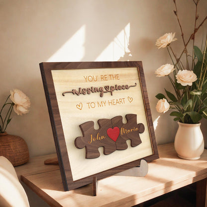 Netecom Personalized The Missing Piece Name Sign for Couples, Romantic Gift for Him and Her, Custom Puzzle Love Keepsake with Heart Keychain
