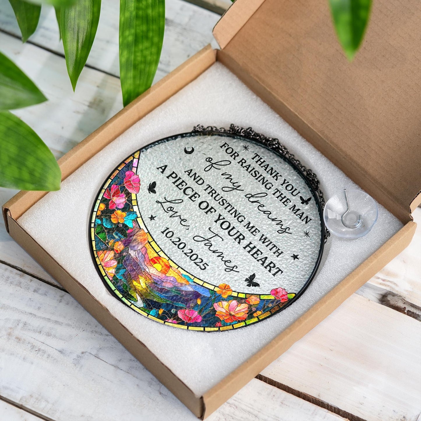 Netecom Personalized Mother-in-law Stained Glass Suncatcher – Wedding Gift from Bride, Thank You for Raising the Man, Wedding Keepsake
