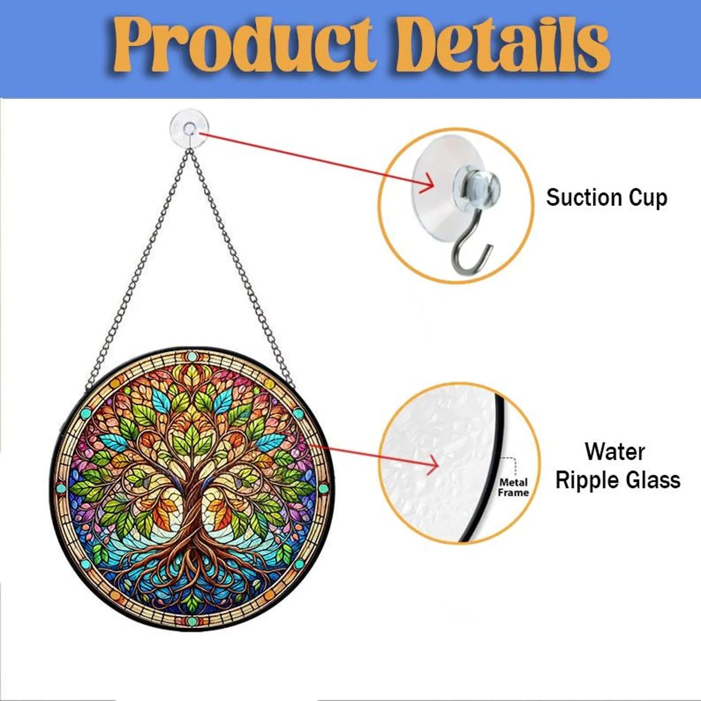 Netecom Tree of Life Stained Glass Suncatcher – Handmade Wildlife Art, Memorial Remembrance Gift, Unique Glass Wall Decor