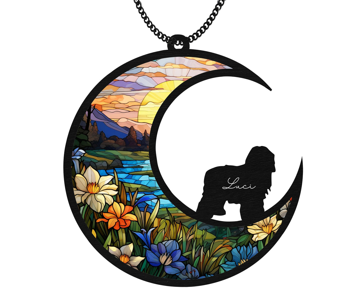 Netecom Personalized 6" Old English Sheepdog Memorial Suncatcher – Custom Pet Loss Sympathy Gift, Dog Remembrance Ornament, Wall Hanging for Dog Lovers