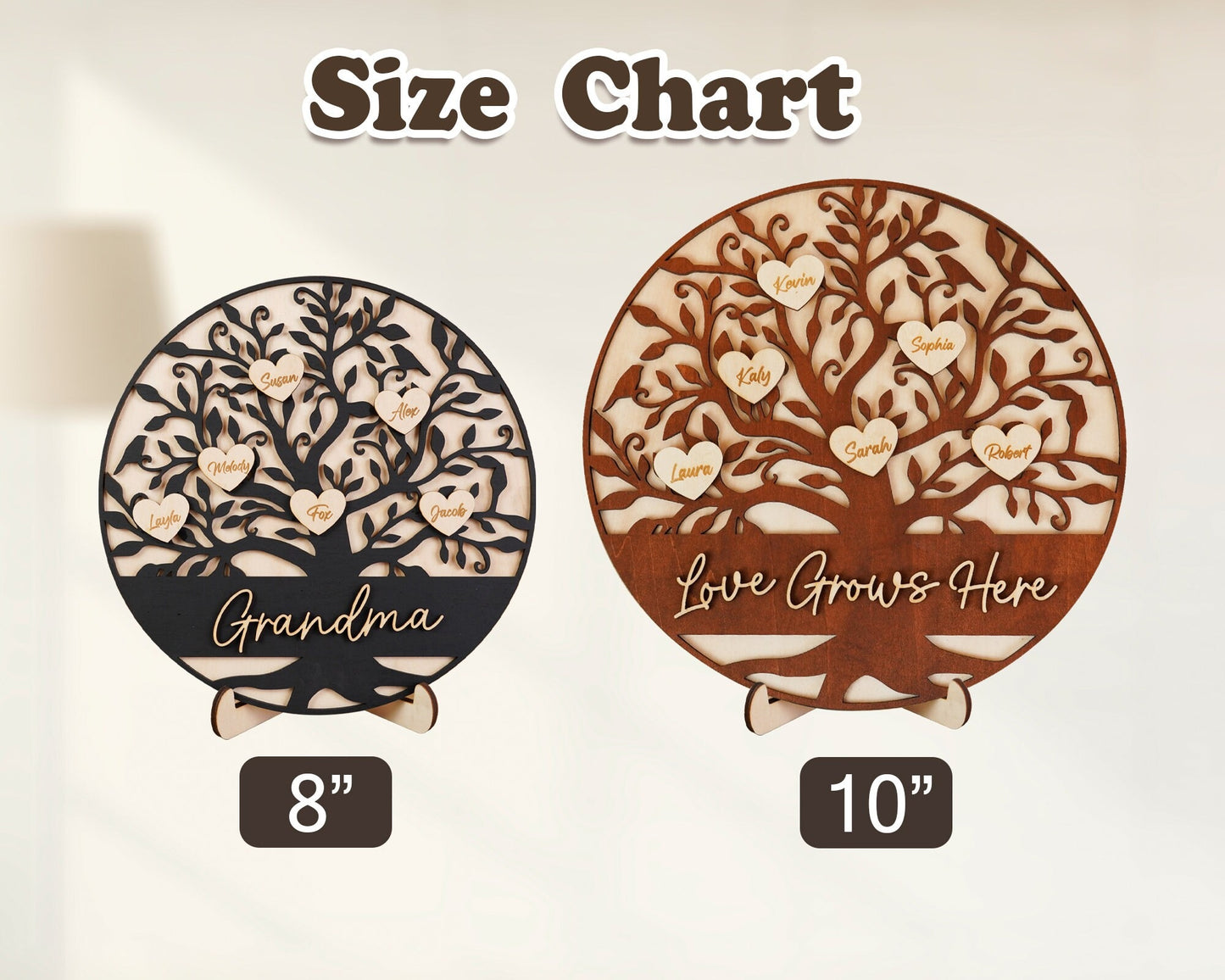 Netecom Personalized Wooden Family Tree Sign Heart Drop Name Frame Custom Family Gift for Mom Mum Home Decor Keepsake