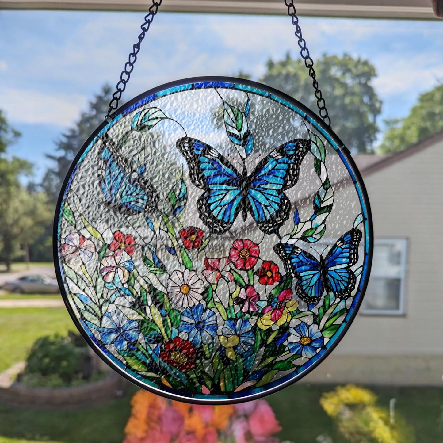 Netecom Lavender Monarch Butterfly Stained Glass Suncatcher – Window Hanging Wall Decor, Beautiful Gifts for Butterfly Lovers, Sun Catcher Butterfly