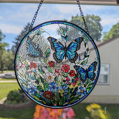 Netecom Lavender Monarch Butterfly Stained Glass Suncatcher – Window Hanging Wall Decor, Beautiful Gifts for Butterfly Lovers, Sun Catcher Butterfly