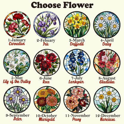 Netecom Peony Stained Glass Suncatcher – November Birth Flower, Window Hanging Garden Decor, Birth Month and Christmas Gift for Mom Grandma Nana Nini