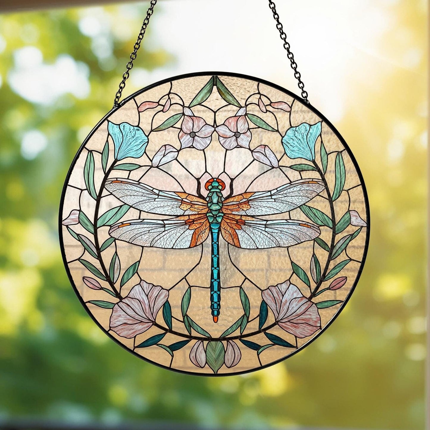Netecom Dragonfly Celtic Stained Glass Suncatcher – Spring Garden Nature Decor, Mother’s Day Gift for Mom Grandma, Window Hanging Art
