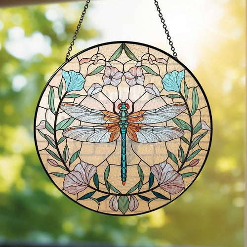 Netecom Dragonfly Celtic Stained Glass Suncatcher – Spring Garden Nature Decor, Mother’s Day Gift for Mom Grandma, Window Hanging Art