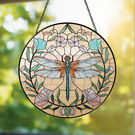 Netecom Dragonfly Celtic Stained Glass Suncatcher – Spring Garden Nature Decor, Mother’s Day Gift for Mom Grandma, Window Hanging Art