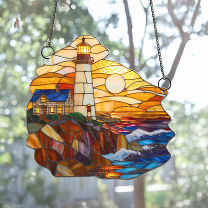 Netecom Coastal Lighthouse Acrylic Suncatcher – Sunset on the Sea, Beach Decor, Nature Lover Gift, Window Hanging for Home Car